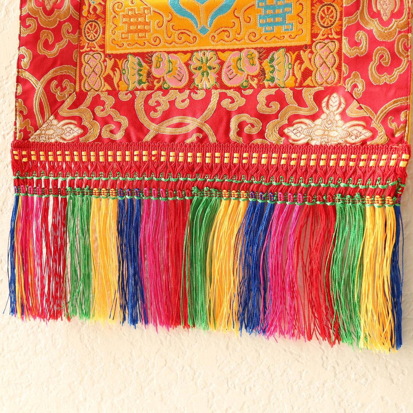 Tibetan Buddhist Cross Vajra Dorje Wall Hanging Tassels Small Tapestry, 18"X12", Asian Chinese Indian Wall Art Home Décor