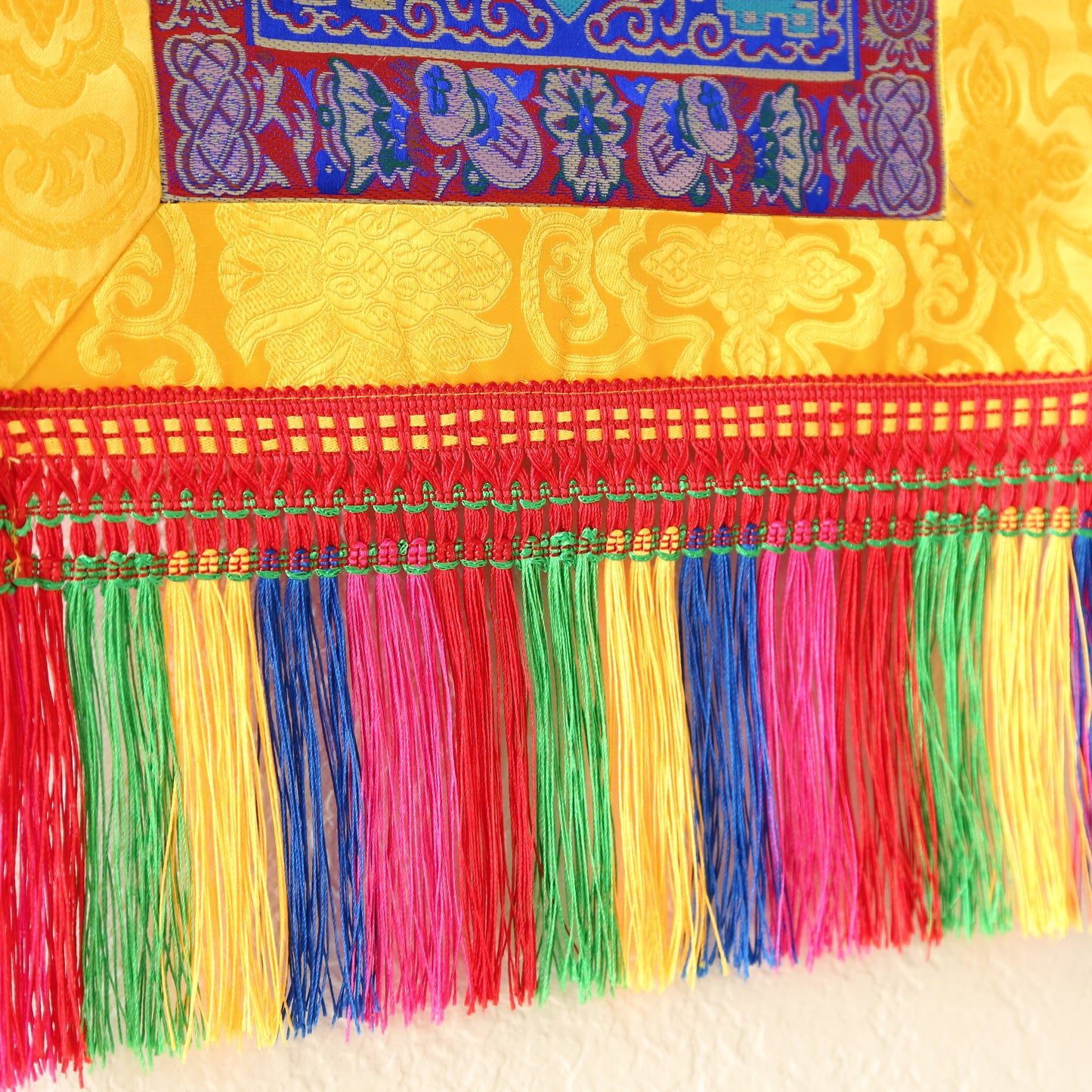 Tibetan Buddhist Cross Vajra Dorje Wall Hanging Tassels Small Tapestry, 18"X12", Asian Chinese Indian Wall Art Home Décor
