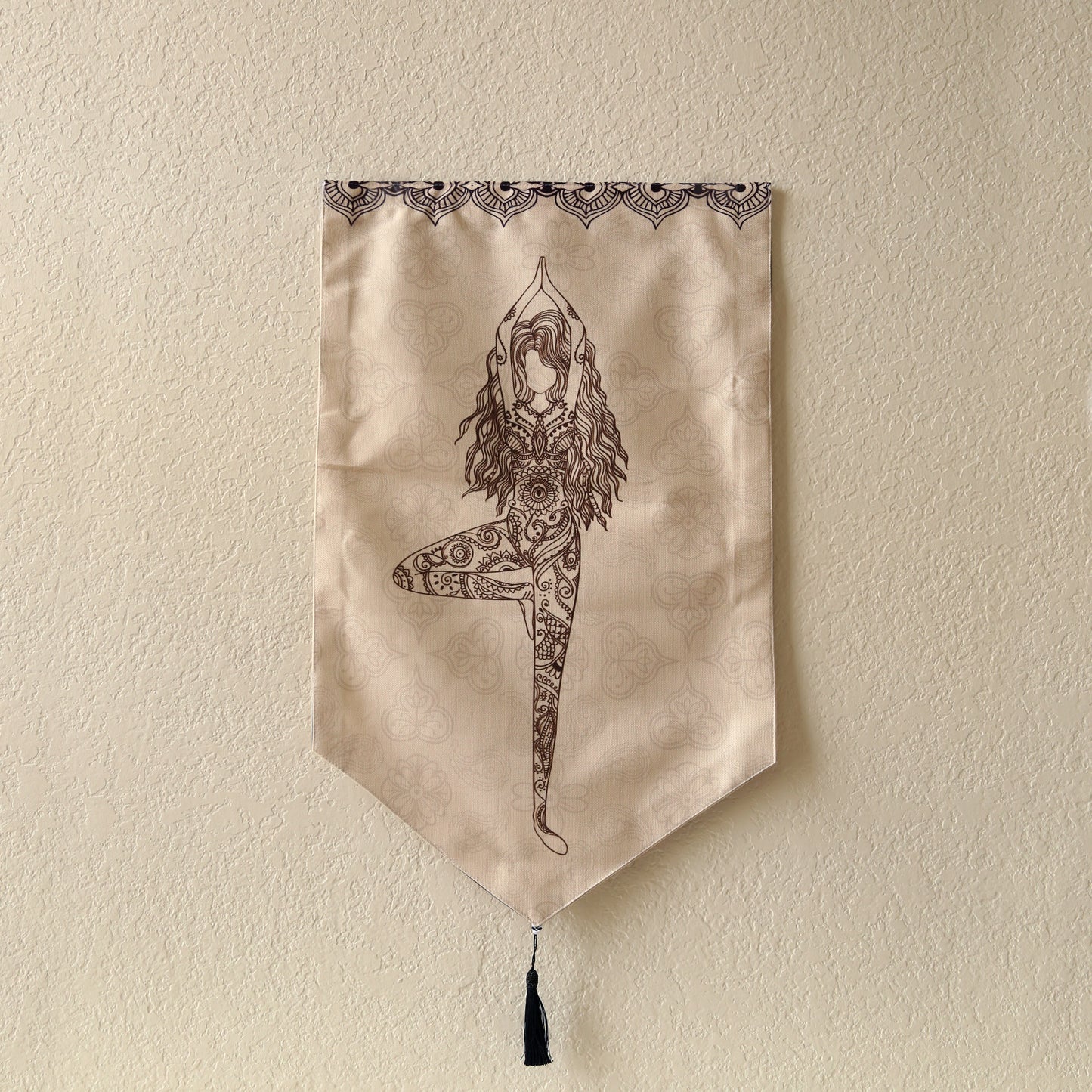 Buddhist Om Prayer Hands Large Canvas Tapestry Wall Hanging, 19.5"X32", Buddhist Om Asian Chinese Indian Wall Art Decor