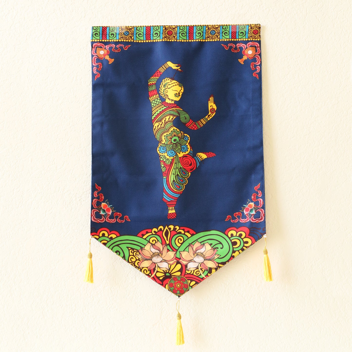 Thai Style Dance Large Canvas Tapestry Wall Hanging Tassels, 19.5"X32", Asian Chinese Indian Wall Art Buddhist Om Home Decor