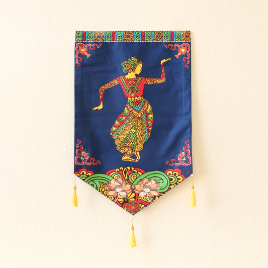 Thai Style Dance Large Canvas Tapestry Wall Hanging Tassels, 19.5"X32", Asian Chinese Buddhist Om Home Decor