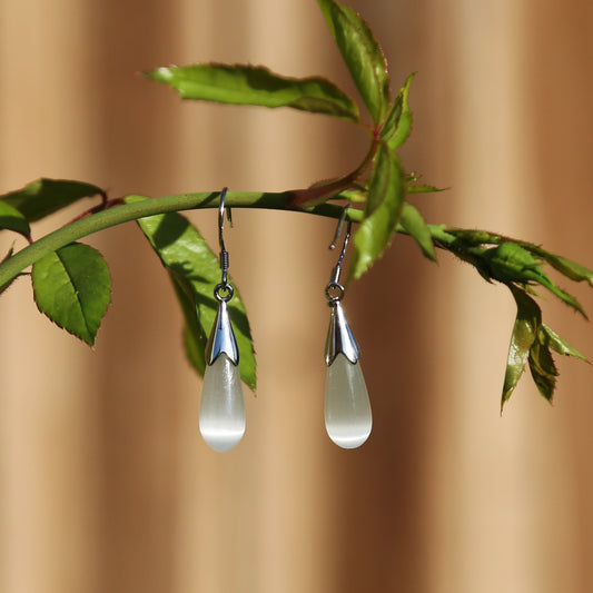Cats Eye Sterling Silver Dangle and Drop Earrings, Gem Stone Boho Chic Bali Style