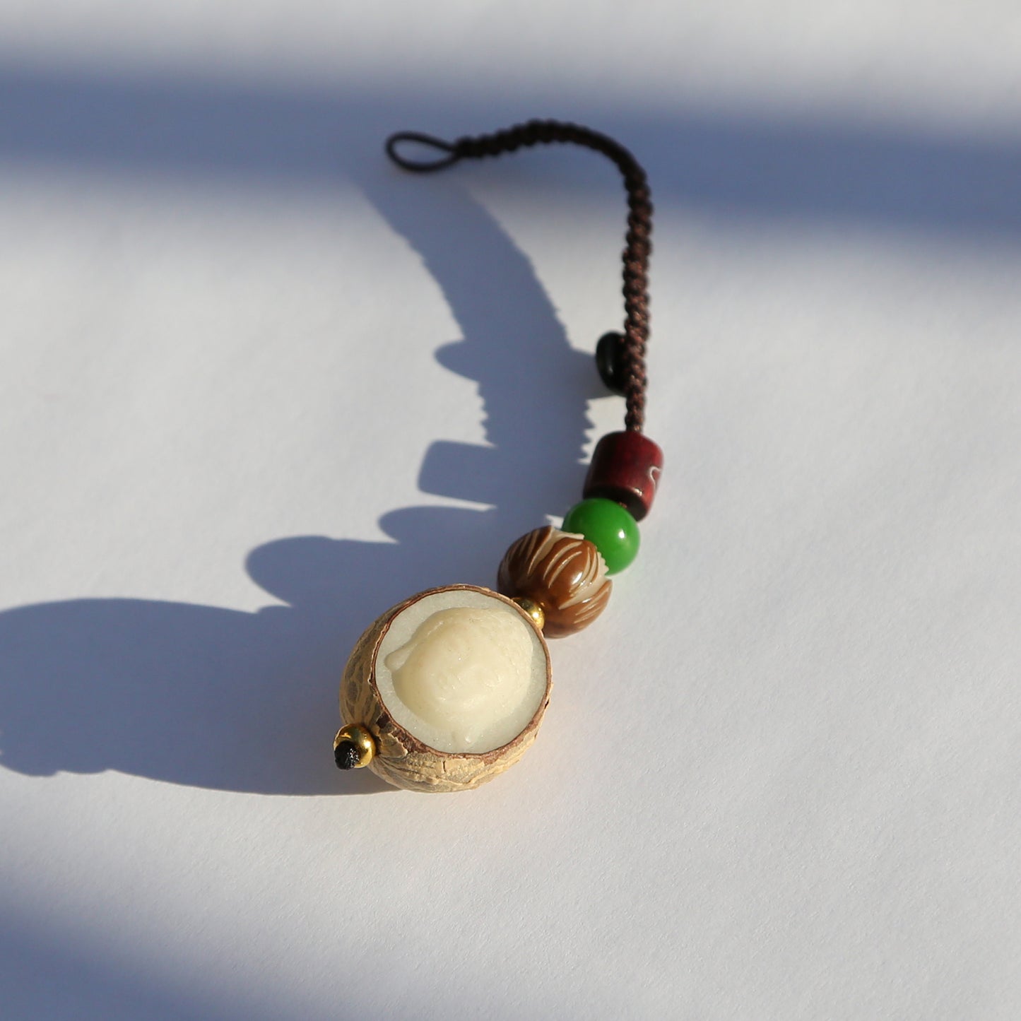Bodhi Seed Buddha Protection Keychain Zipper Charm, Tibetan Buddhist Rearview Mirror Charm (R)