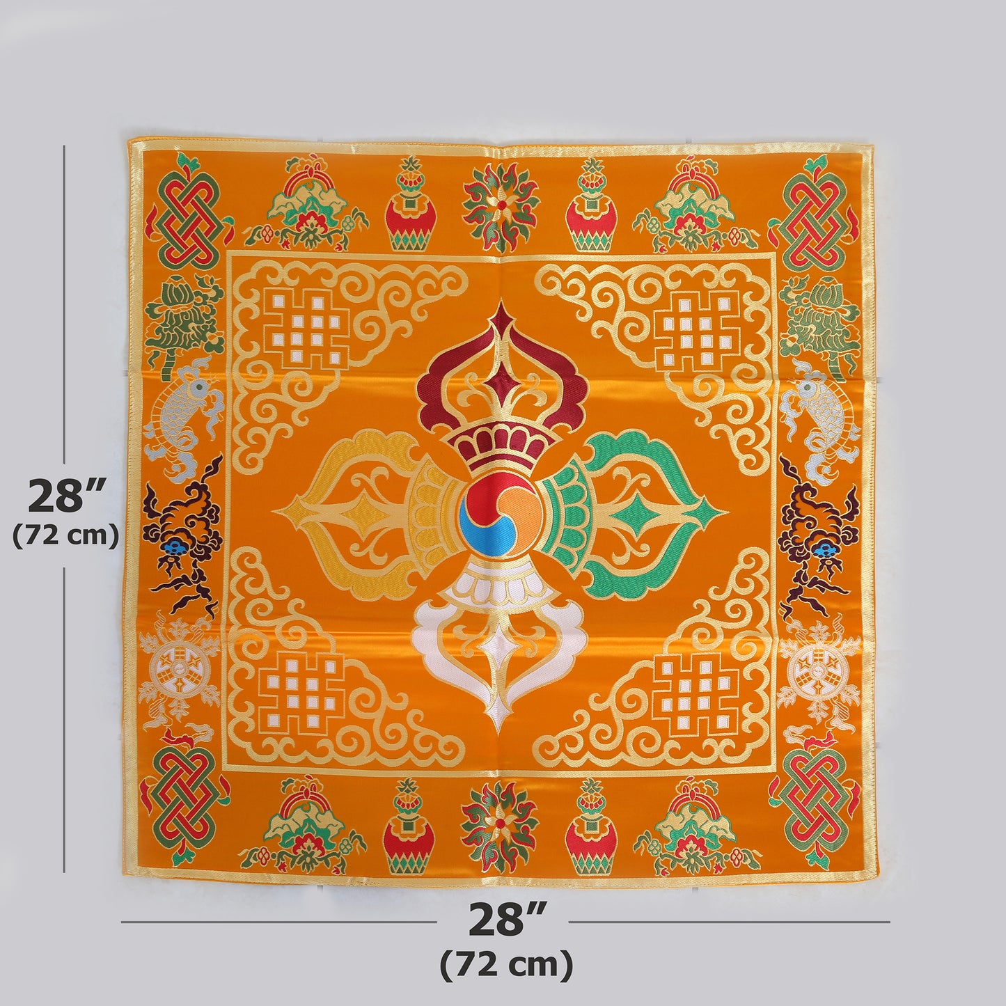 Tibetan Buddhist Cross Vajra Silk Brocade Shrine Table Cover Altar Cloth, 28”X28”, Yellow or Red