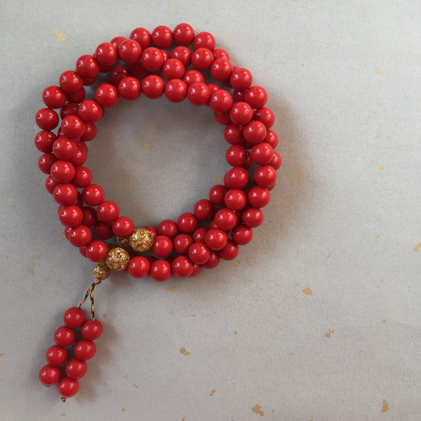 Red Cinnabar 108 Bead Mala Necklace, 108 Bead Mala Wrap Bracelet.