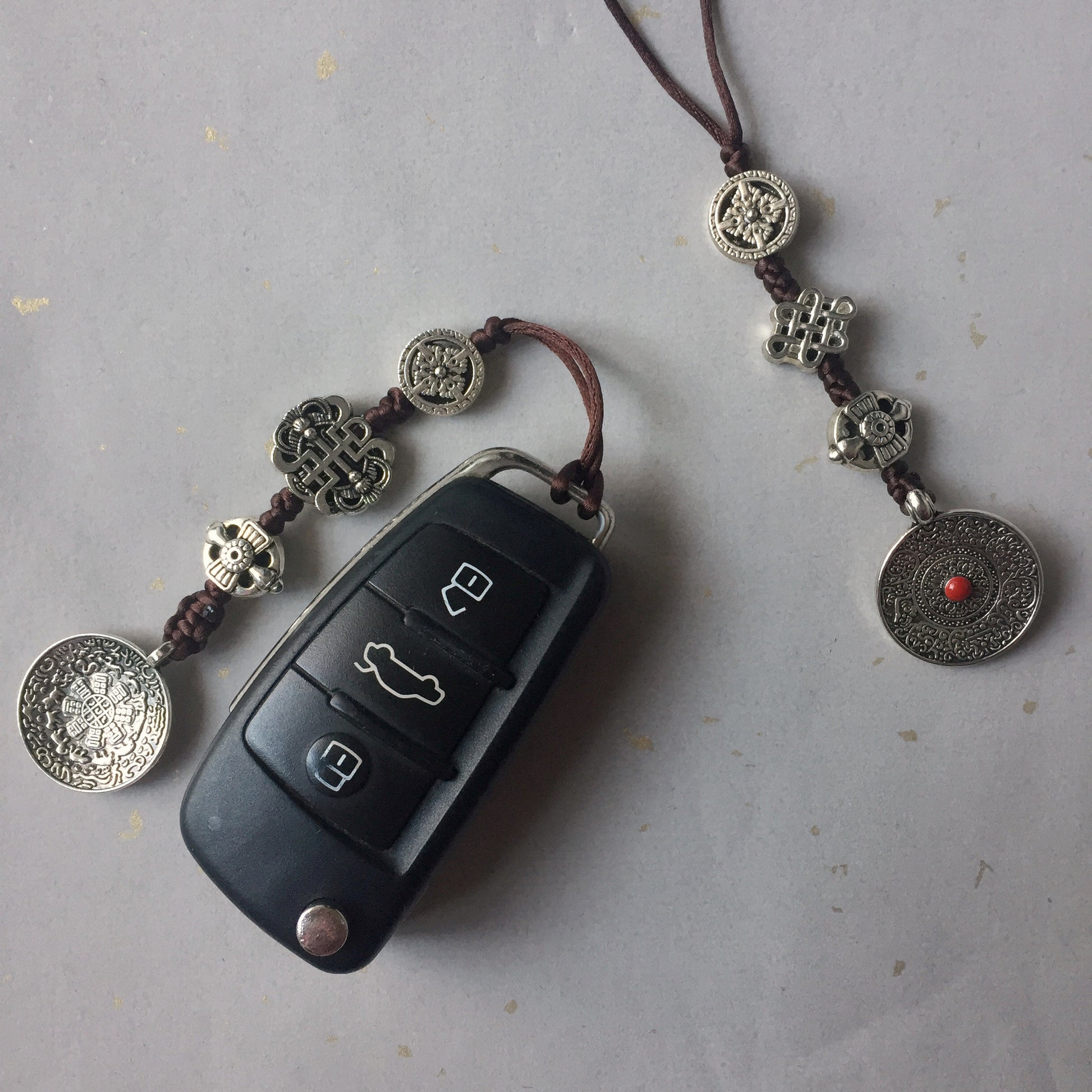 Silver Color Talisman Protection Zipper Charm, Tibetan Style Keychain, Chinese Bagua Car Charm - Small.