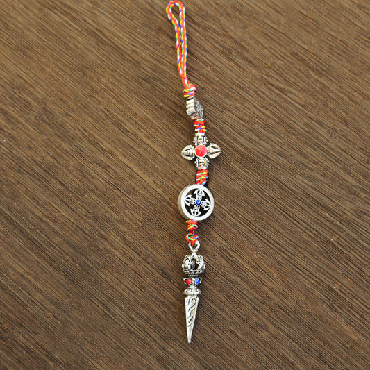 Tibetan Buddhist Vajvakilaka Prong Protection Zipper Charm, Buddhism Rearview Mirror Charm, Tibetan Style Keychain Car Charm (R)