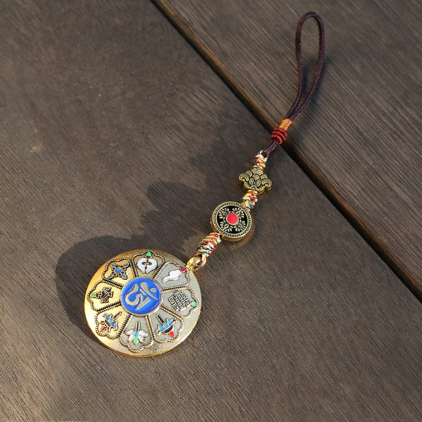 Gold Color Large Tibetan Talisman & Ashtamangala Protection Charm Keychain Lanyard, Chinese Bagua Car Charm (T)