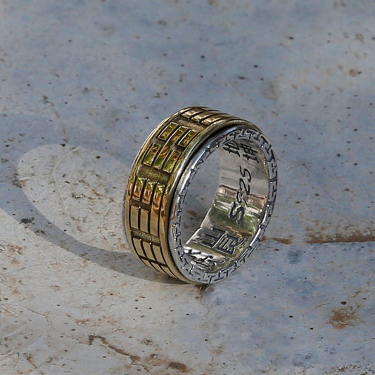 Dual Color Yin Yang Brass and Sterling Silver Spinner Ring, Taoist Ba Gua Ring - ZentralDesigns