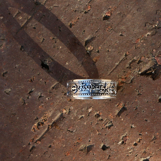 Tibetan Buddhist Prayers Vajra OM Silver Ring, Buddhism Symbols Mens Ring - ZentralDesigns