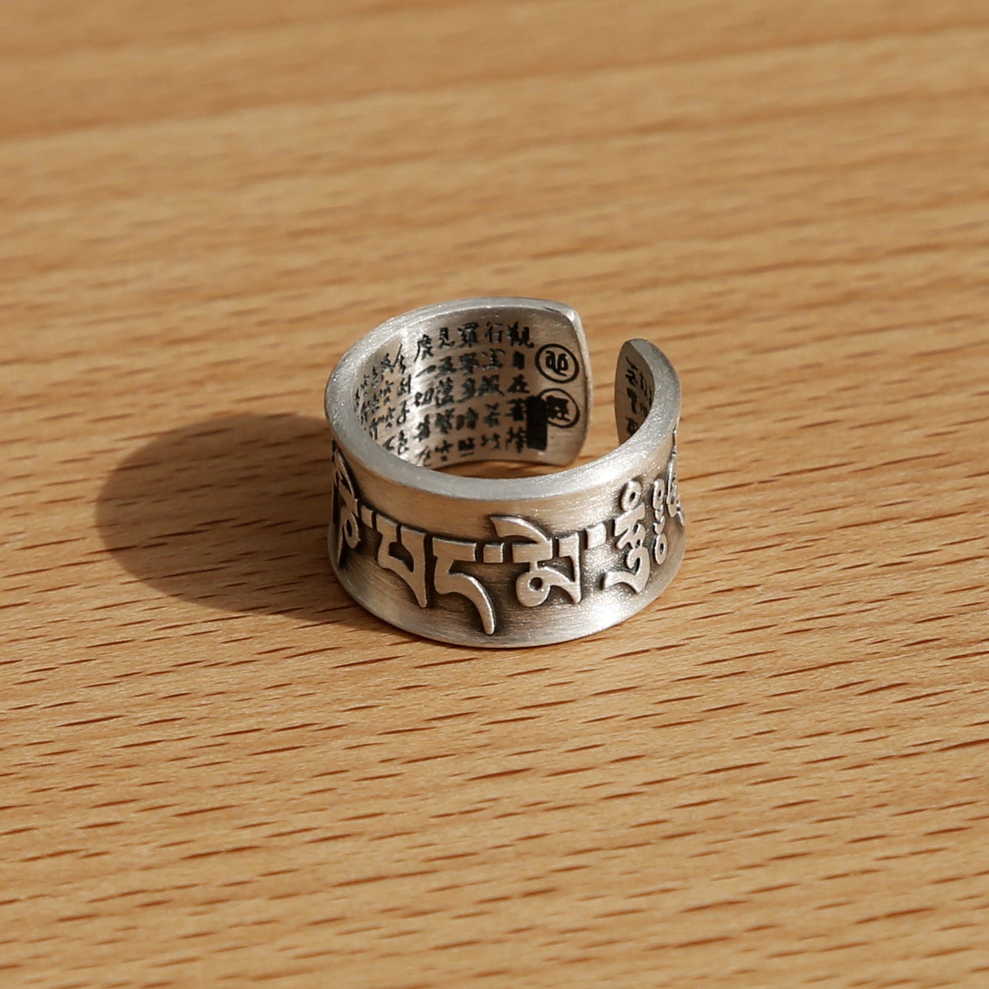 Vintage Style Tibetan Buddhist Prayers Adjustable Silver Ring, Buddhist Sutra Mens Ring - ZentralDesigns