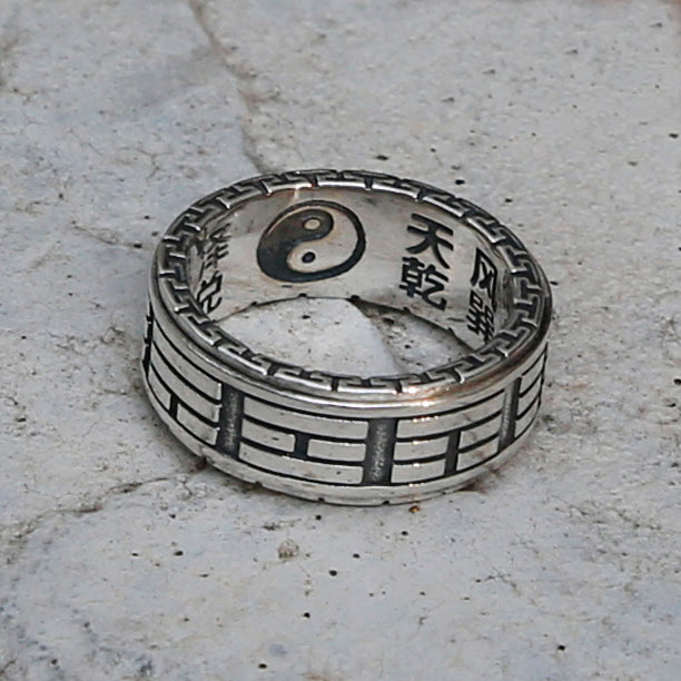 Yin Yang Sterling Silver Mens Spinner Ring, Chinese Taoist Ba Gua Meditation Ring.