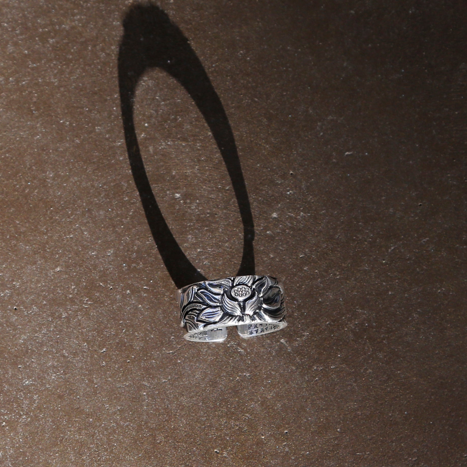 Embossed Lotus with Buddhist Sutra Adjustable Sterling Silver Ring, Tibetan Buddhist Ring, Meditation Ring - ZentralDesigns