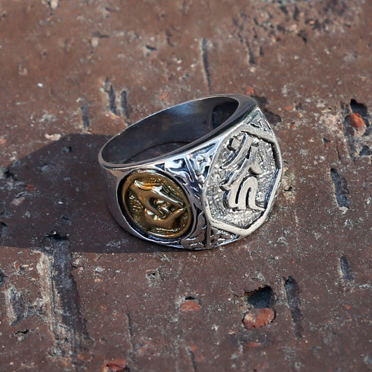 Buddhist Symbols and Praying Hands Sterling Silver Ring, Tibetan Buddhist Prayer Ring - ZentralDesigns