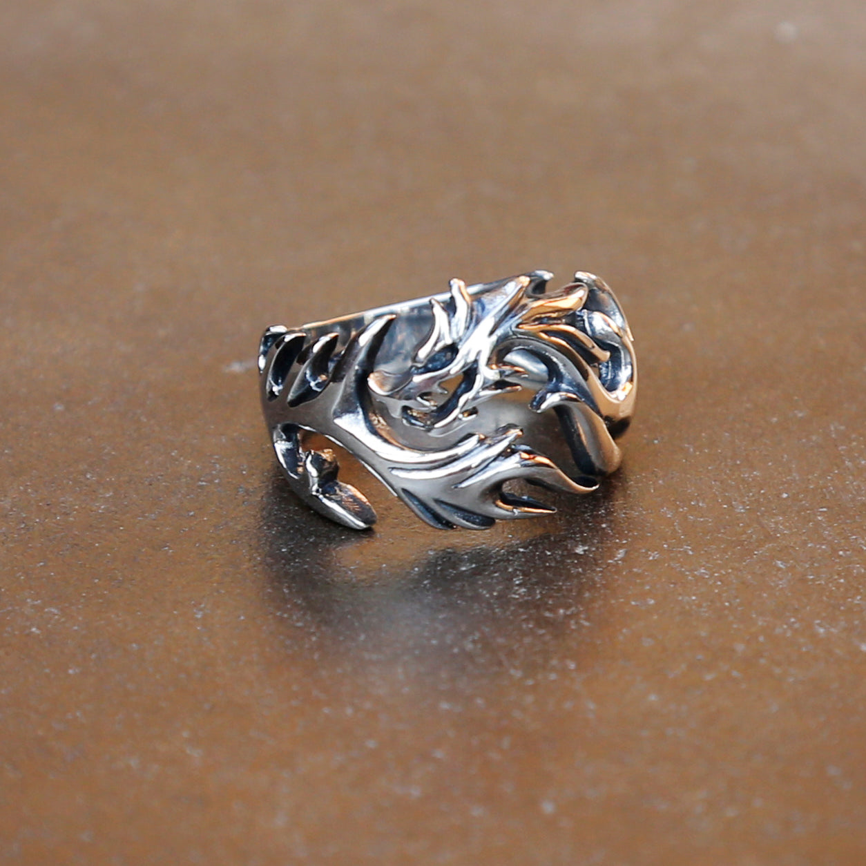 Dragon Adjustable Sterling Silver Mens Ring, Traditional Chinese Meditation Ring - ZentralDesigns