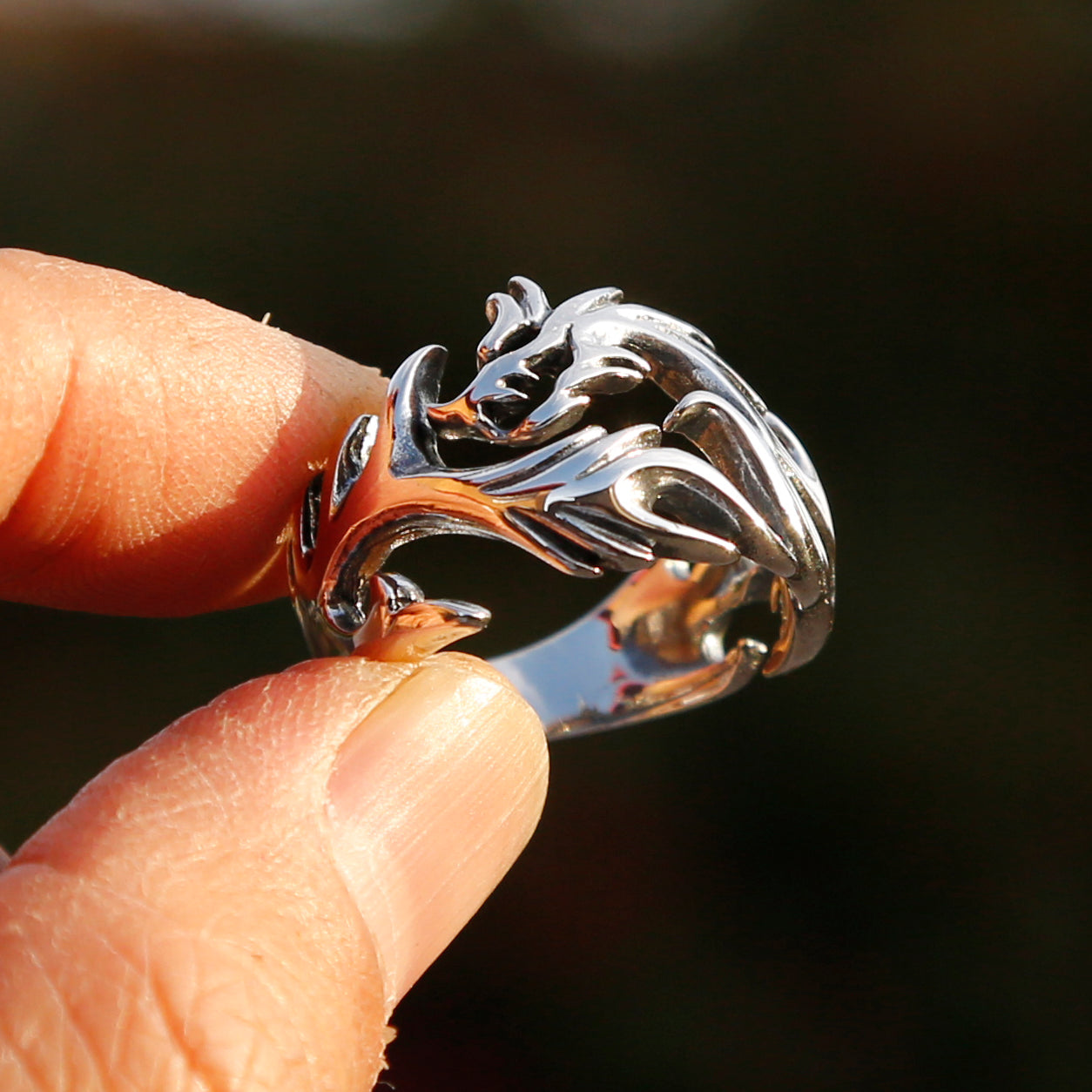 Dragon Adjustable Sterling Silver Mens Ring, Traditional Chinese Meditation Ring - ZentralDesigns