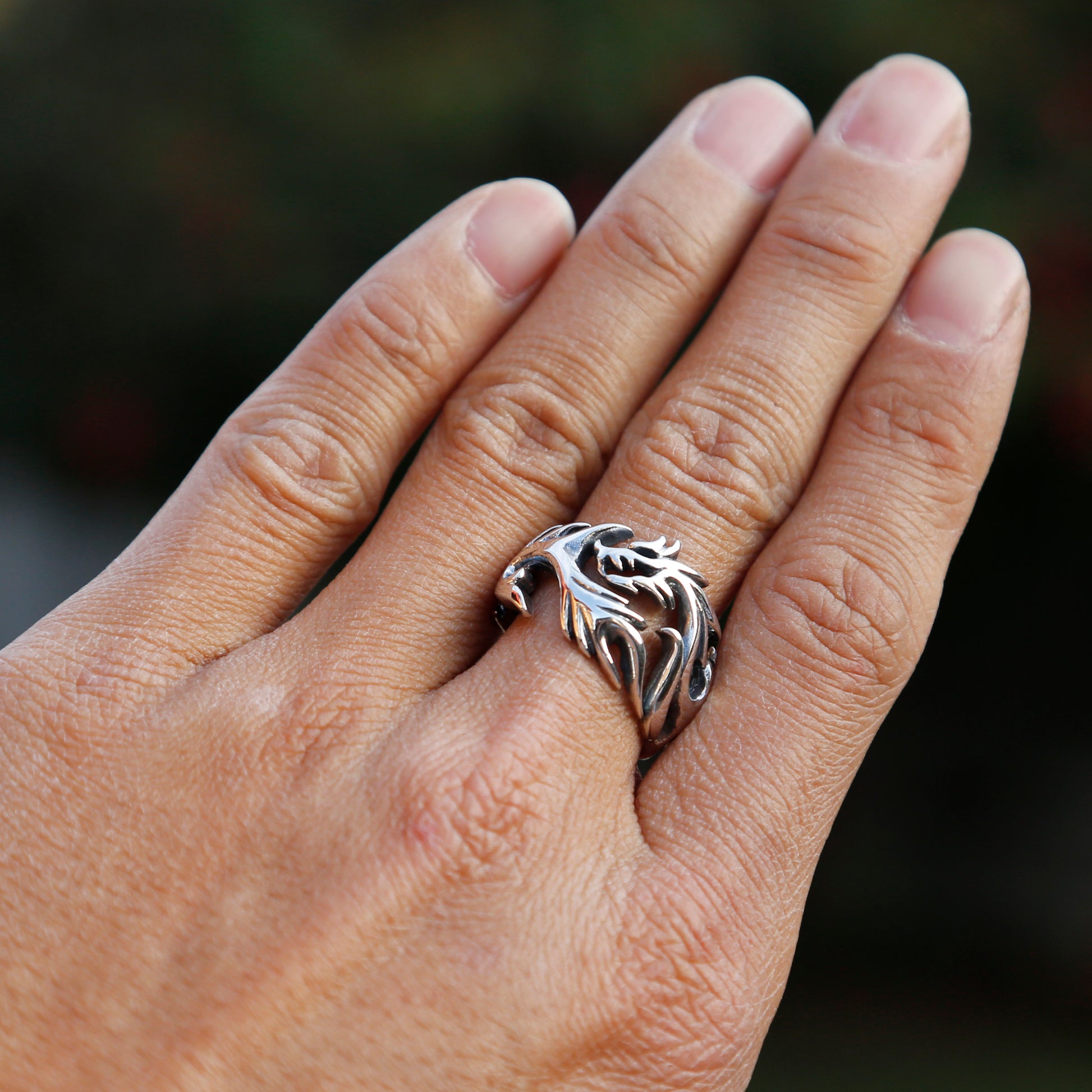 Dragon Adjustable Sterling Silver Mens Ring, Traditional Chinese Meditation Ring - ZentralDesigns