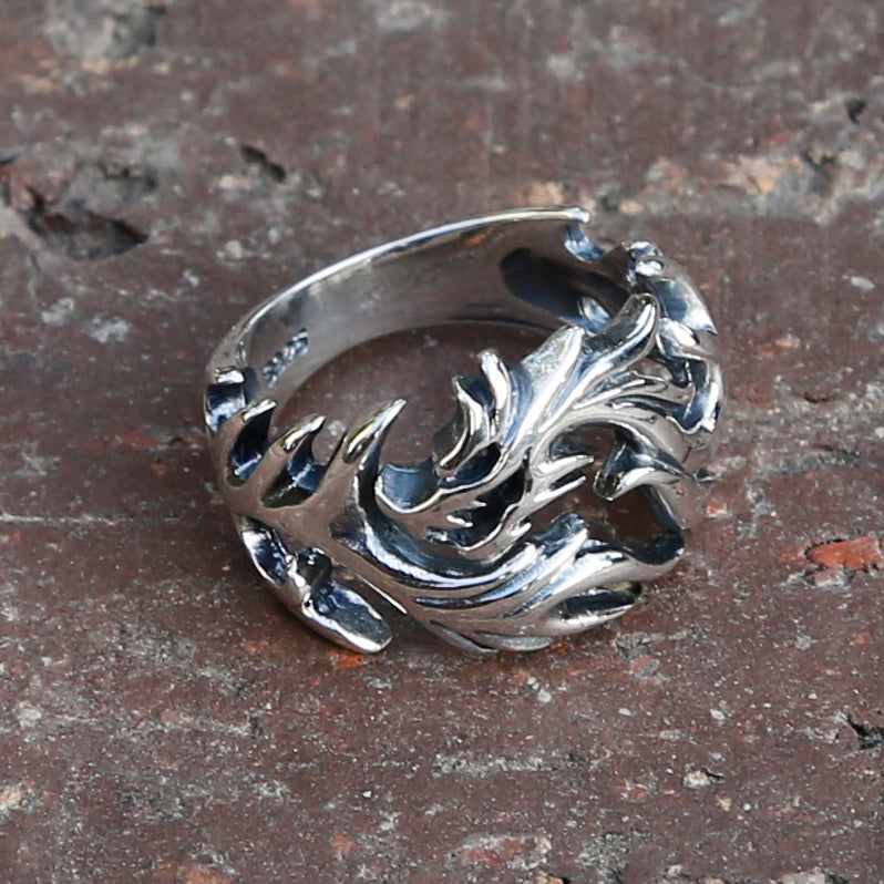 Dragon Adjustable Sterling Silver Mens Ring, Traditional Chinese Meditation Ring - ZentralDesigns