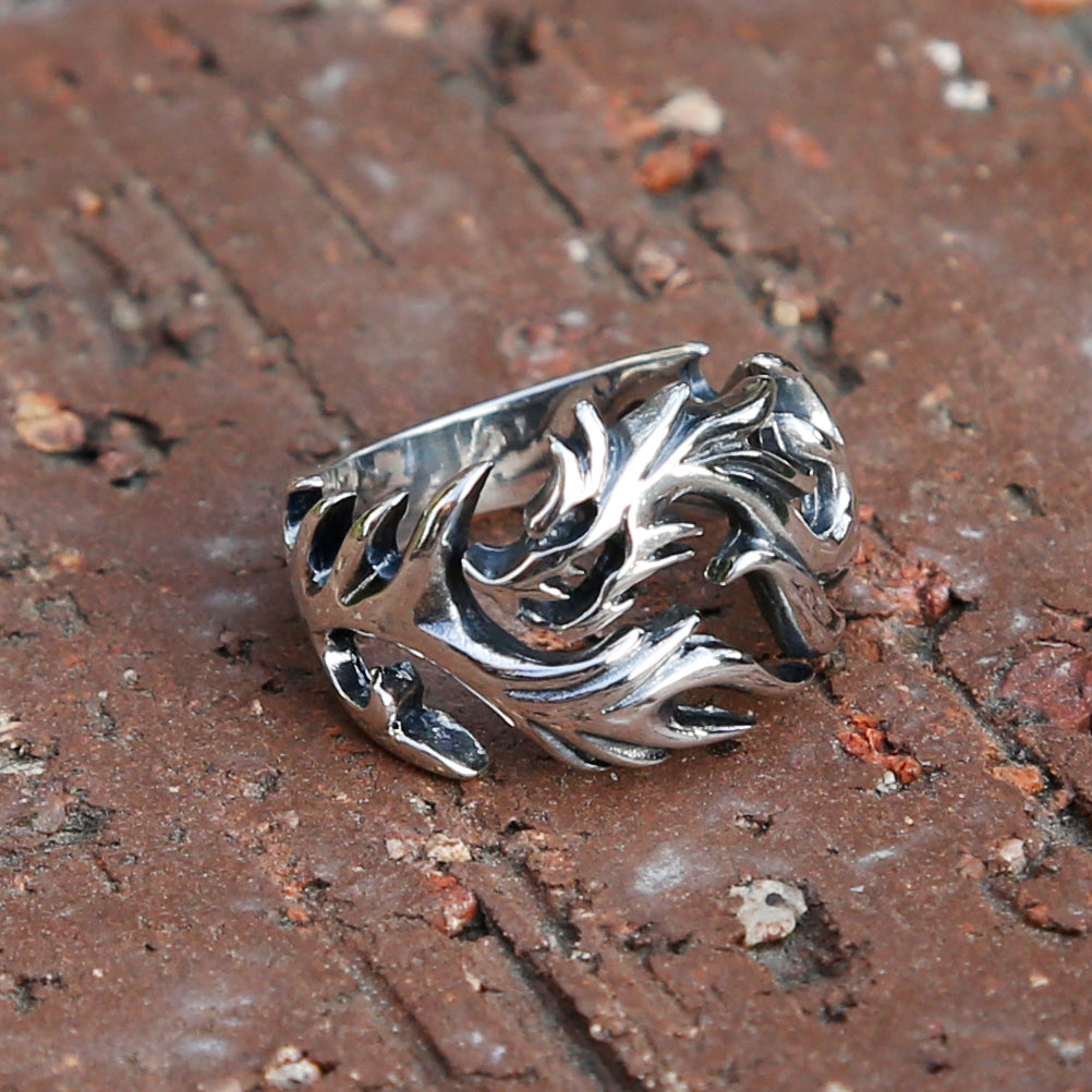 Dragon Adjustable Sterling Silver Mens Ring, Traditional Chinese Meditation Ring - ZentralDesigns