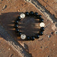 Black and White Tibetan Buddhist Prayers Symbols Beaded Bracelet, Black Onyx and Quartz Mala - ZentralDesigns