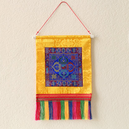 Tibetan Buddhist Cross Vajra Dorje Wall Hanging Tassels Small Tapestry, 18"X12", Namaste Art Boho Gift Home Décor
