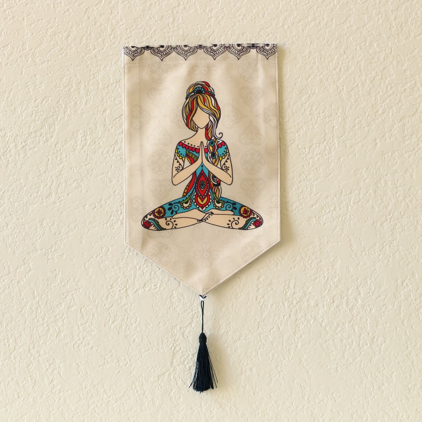 Yoga Meditation Small Canvas Tapestry Wall Hanging, 9.5"X16", Buddhist Om Namaste Wall Art Decor