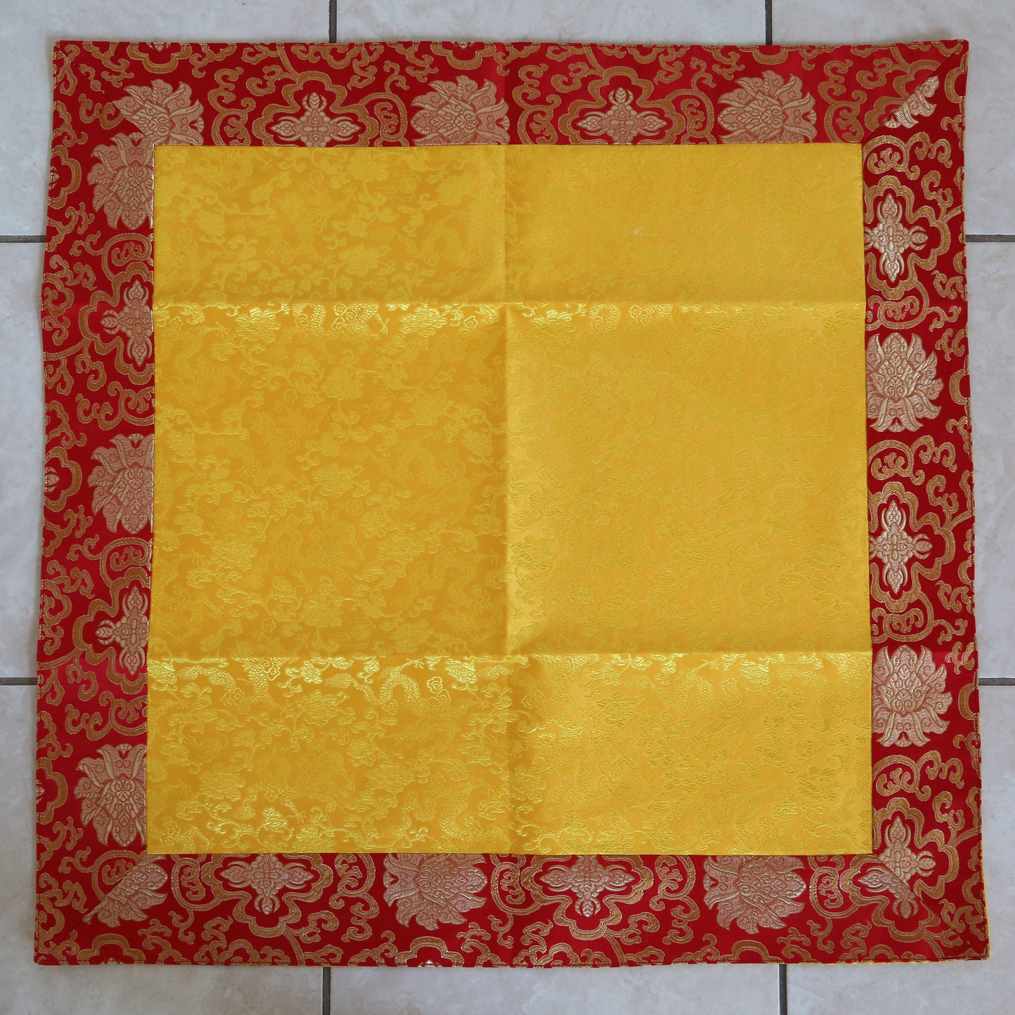 Traditional Chinese Dragon Silk Brocade Shrine Table Cover Altar Cloth, 28”X28”, Blue/Red/Yellow