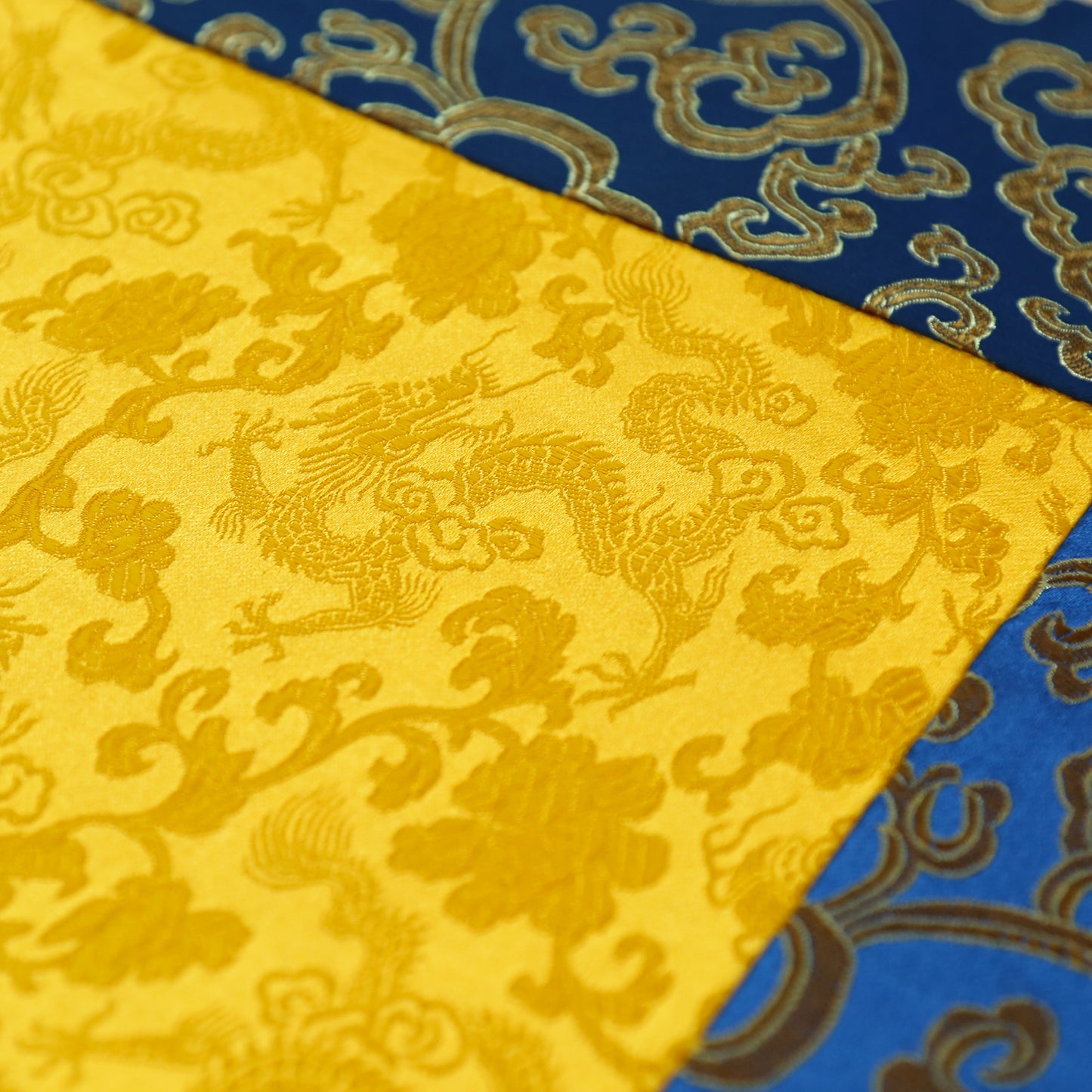 Traditional Chinese Dragon Silk Brocade Shrine Table Cover Altar Cloth, 28”X28”, Blue/Red/Yellow