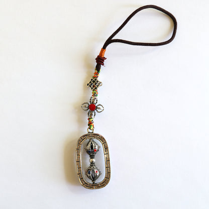 Spinning Tibetan Buddhist Vajra Protection Zipper Charm, Buddhism Rearview Mirror Charm, Tibetan Style Keychain Car Charm (R)