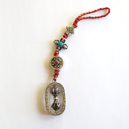 Spinning Tibetan Buddhist Vajra Protection Zipper Charm, Buddhism Rearview Mirror Charm, Tibetan Style Keychain Car Charm (R)
