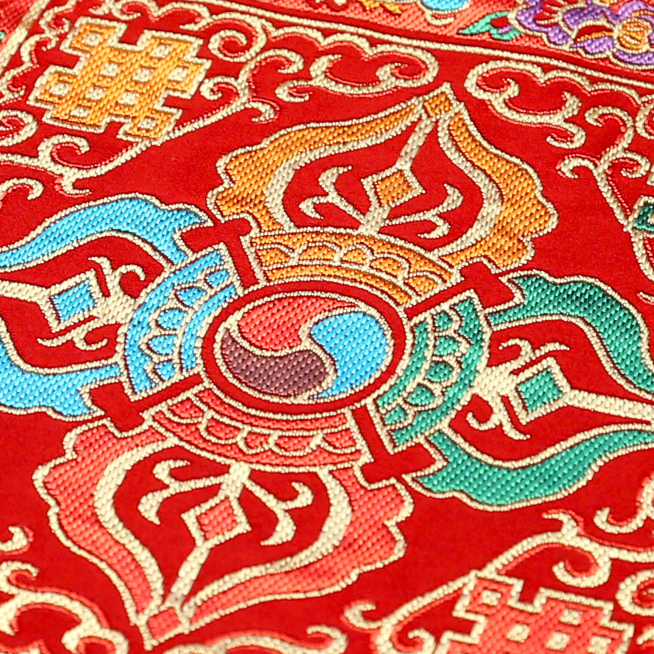 Tibetan Buddhist Cross Vajra Silk Brocade Shrine Table Cover Altar Cloth, 8”X8”, Red/Blue/Yellow
