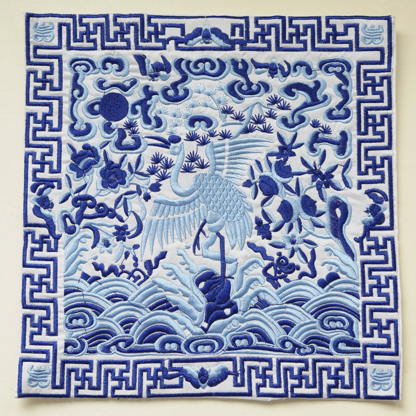 Chinese Japanese Crane Embroider Silk Brocade Shrine Table Cover Altar Cloth, 10.5”X10.5”, White/Blue/Red