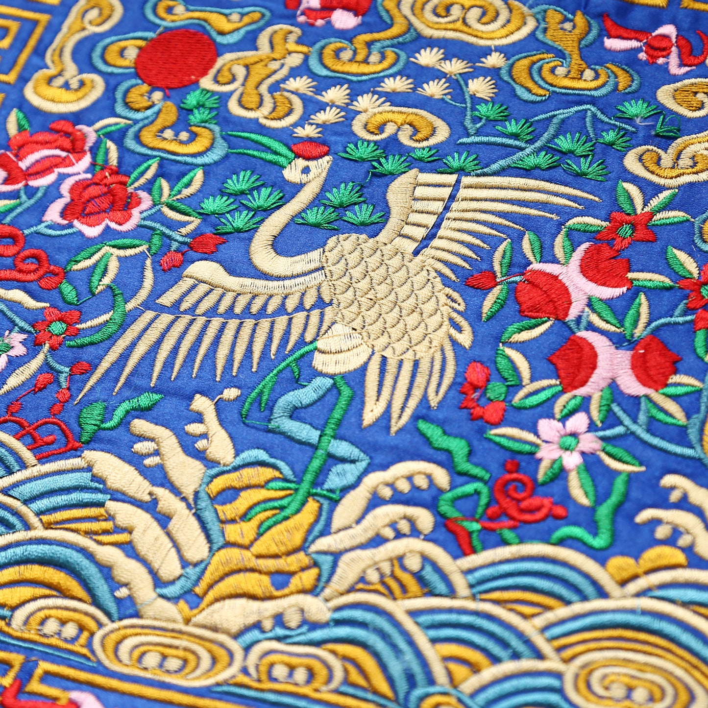 Chinese Japanese Crane Embroider Silk Brocade Shrine Table Cover Altar Cloth, 10.5”X10.5”, White/Blue/Red