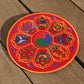 Round 8" Tibetan Buddhist Ashtamangala Silk Brocade Shrine Table Cover Altar Mat, Blue/Red