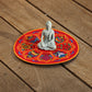 Round 8" Tibetan Buddhist Ashtamangala Silk Brocade Shrine Table Cover Altar Mat, Blue/Red