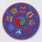 Round 8" Tibetan Buddhist Ashtamangala Silk Brocade Shrine Table Cover Altar Mat, Blue/Red