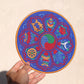 Round 8" Tibetan Buddhist Ashtamangala Silk Brocade Shrine Table Cover Altar Mat, Blue/Red