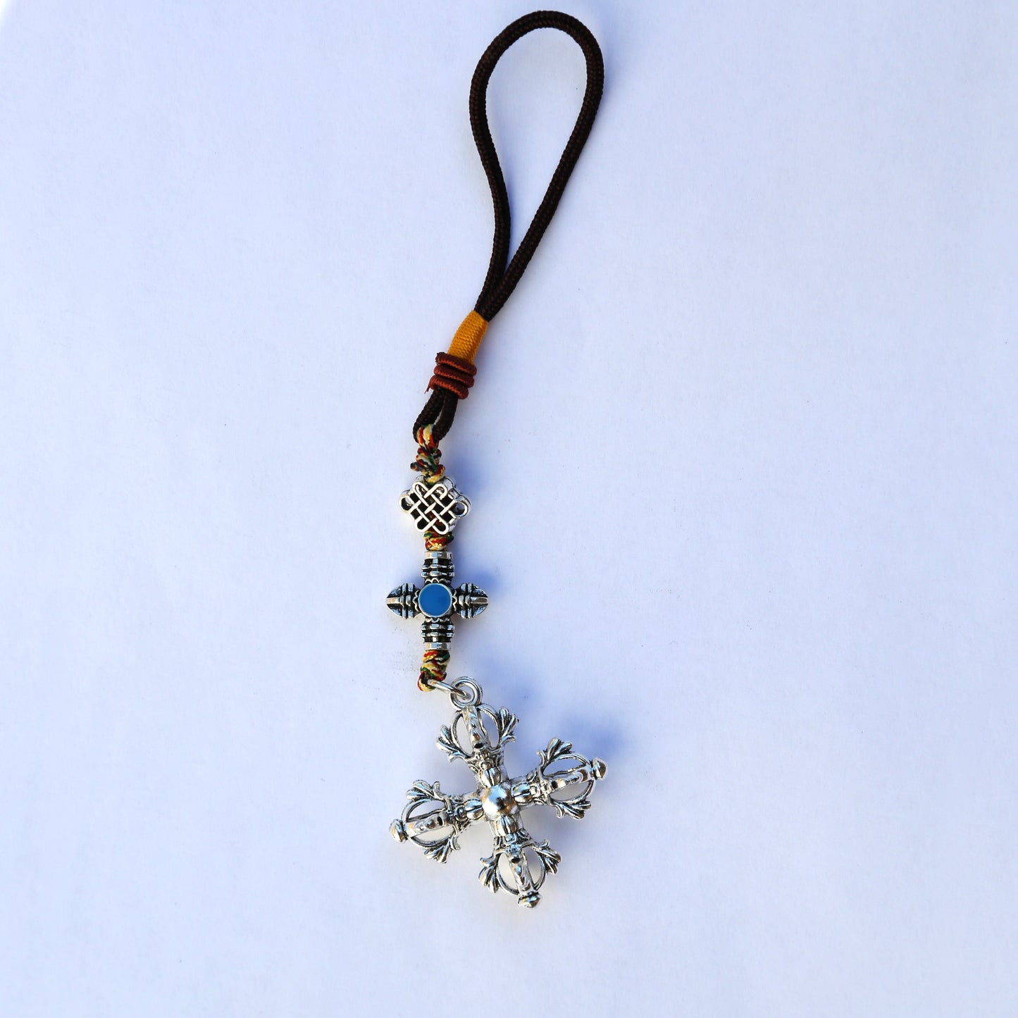 Tibetan Cross Vajra Keychain Bag Zipper Charm, Buddhist Car Mirror Charm, Chinese Feng Shui Lanyard (T)