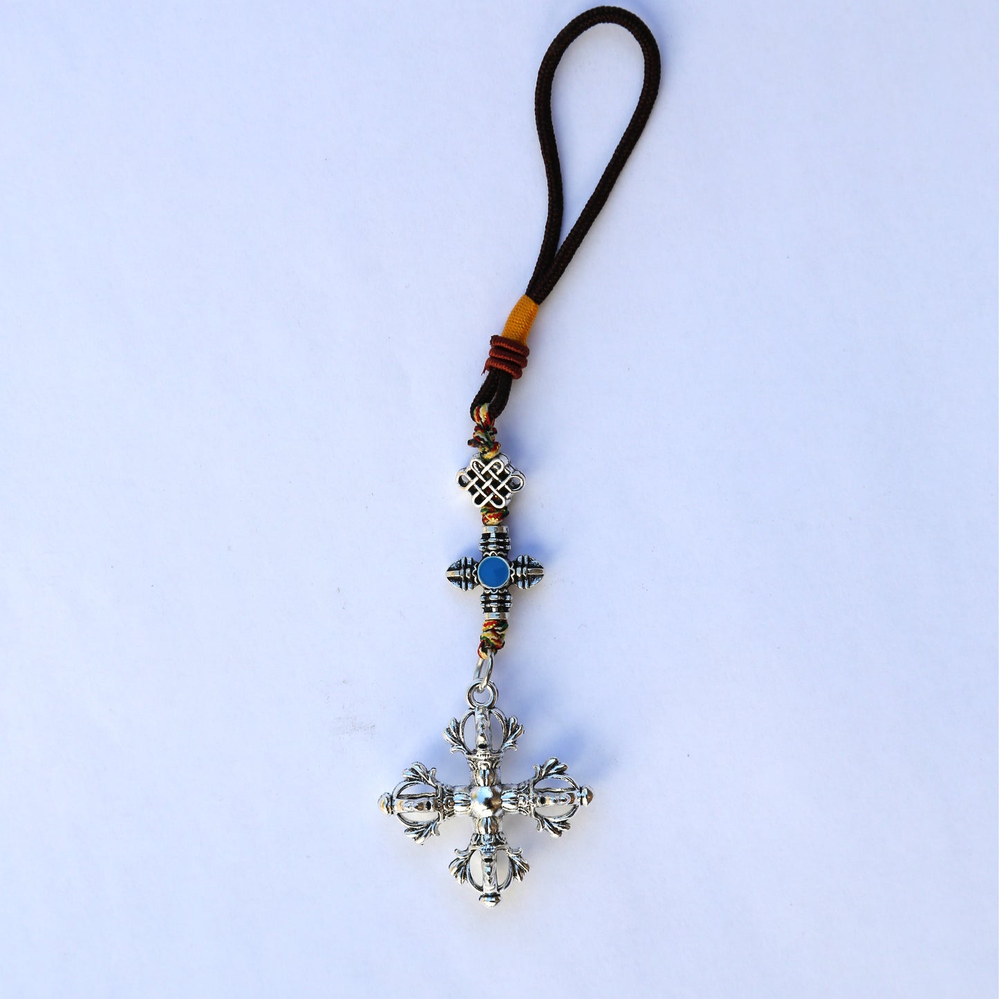 Tibetan Cross Vajra Keychain Bag Zipper Charm, Buddhist Car Mirror Charm, Chinese Feng Shui Lanyard (T)