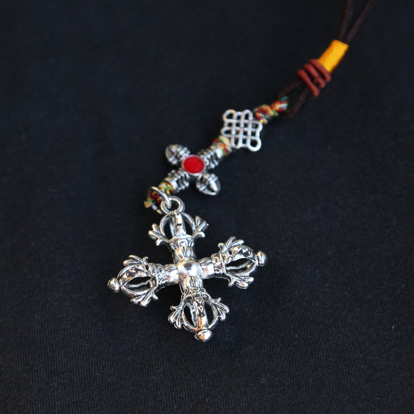 Tibetan Cross Vajra Keychain Bag Zipper Charm, Buddhist Car Mirror Charm, Chinese Feng Shui Lanyard (T)