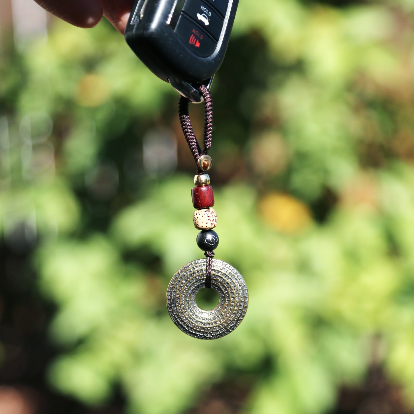Tibetan Om Prayer Brass Keychain Bag Charm, Car Mirror Ornament, Chinese Buddhist Lanyard (S)
