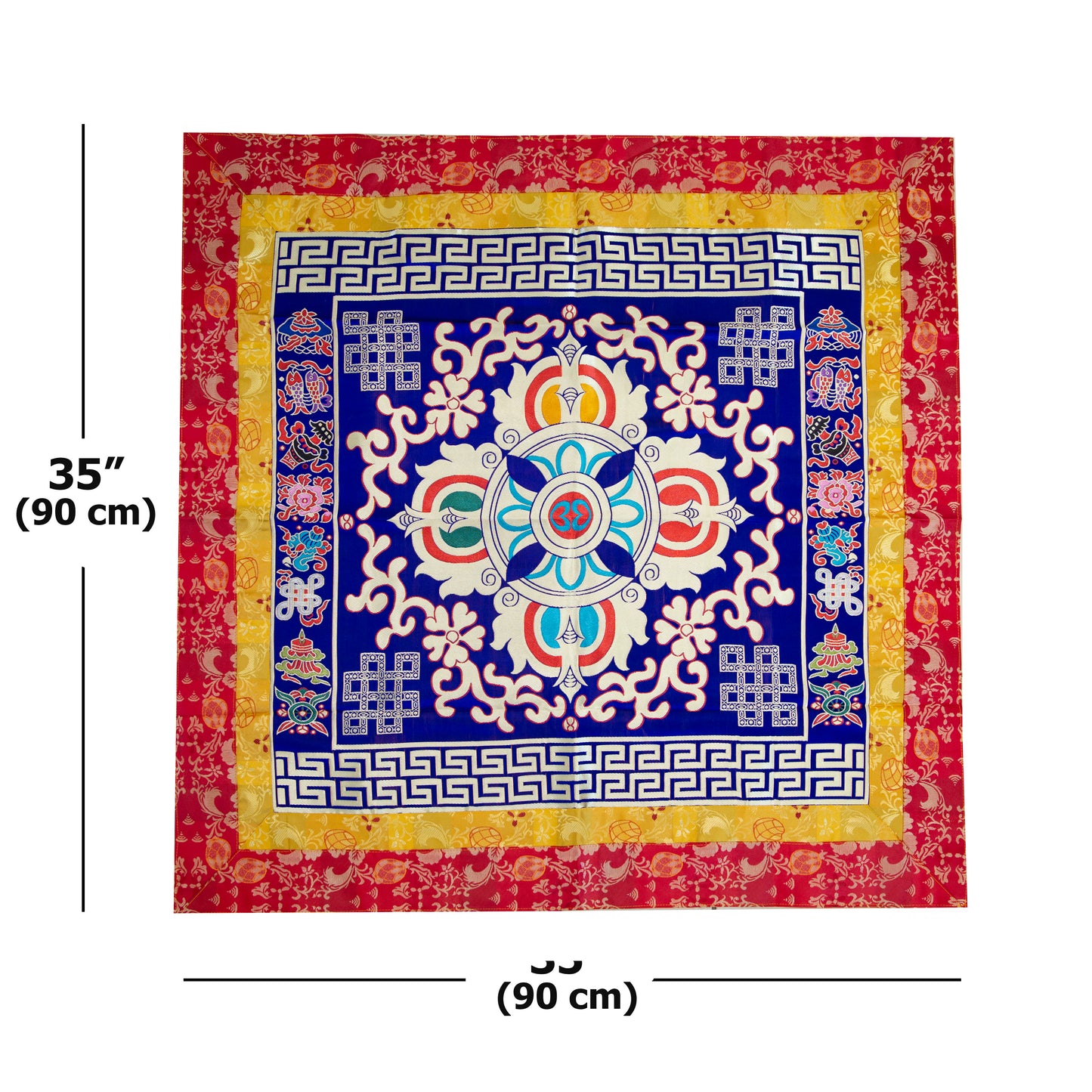 Multi-Color Tibetan Buddhist Ashtamangala Vajra Silk Brocade Shrine Table Cover Altar Cloth, 35”X35”