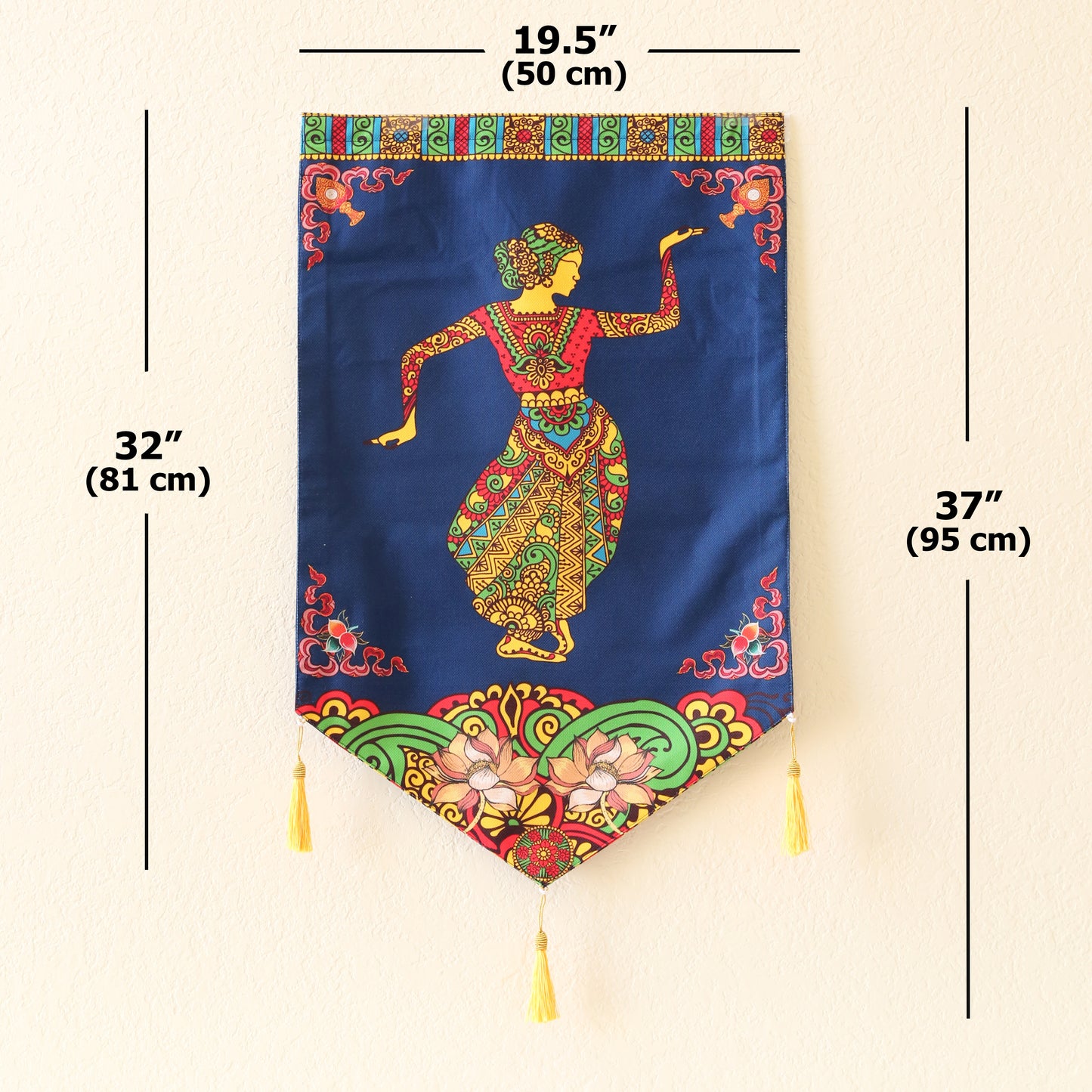 Thai Style Dance Large Canvas Tapestry Wall Hanging Tassels, 19.5"X32", Asian Chinese Buddhist Om Home Decor