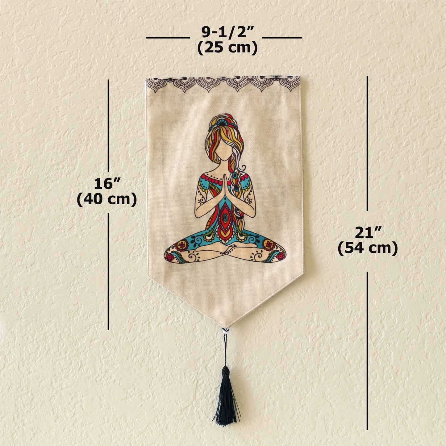 Yoga Meditation Small Canvas Tapestry Wall Hanging, 9.5"X16", Buddhist Om Namaste Wall Art Decor