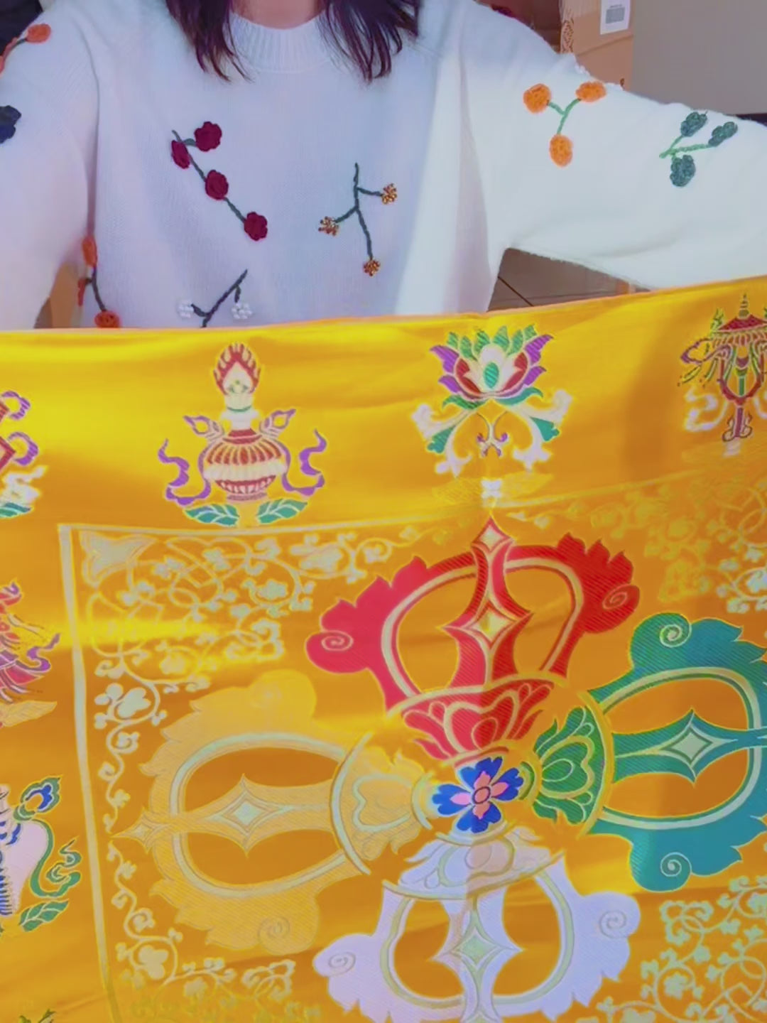 Tibetan Buddhist Ashtamangala Vajra Silk Brocade Shrine Table Cover Al