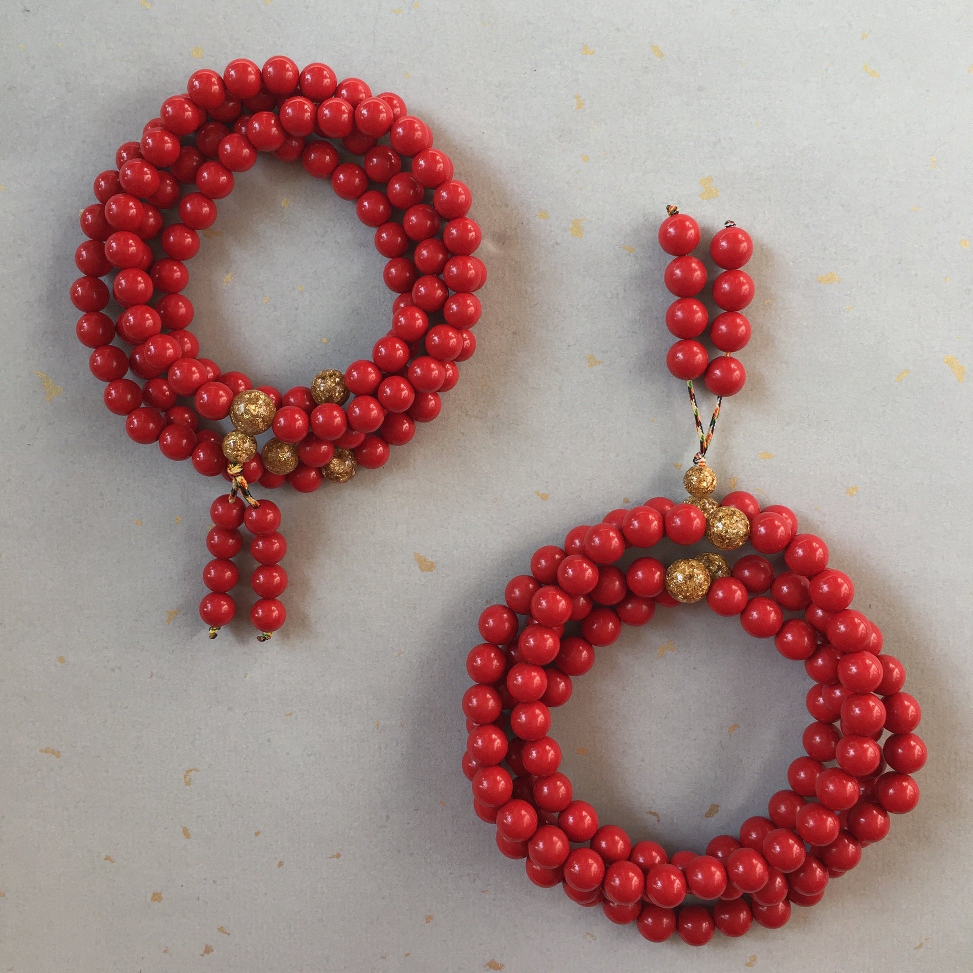 Red Cinnabar 108 Bead Mala Necklace, 108 Bead Mala Wrap Bracelet.