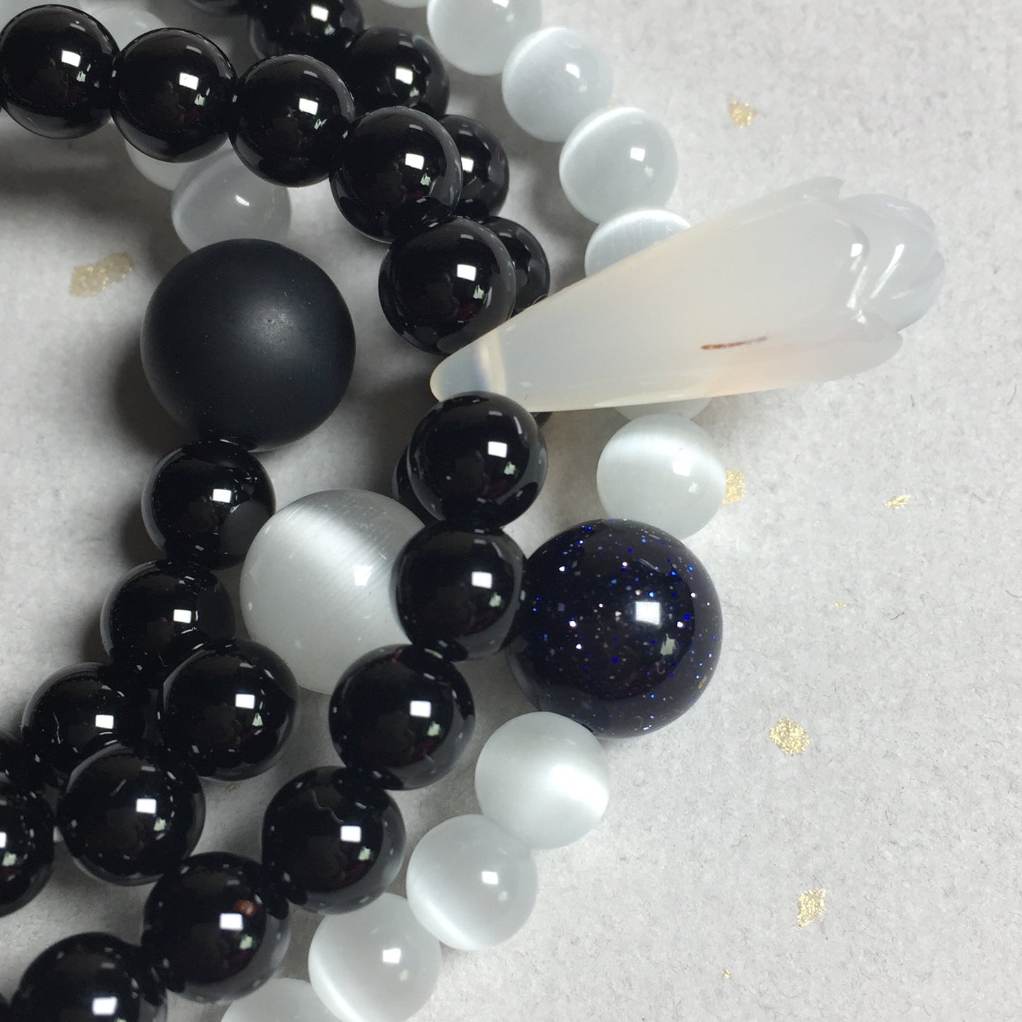 Yin Yang Black Onyx and Cats Eye 108 Beads Bracelet/Necklace.