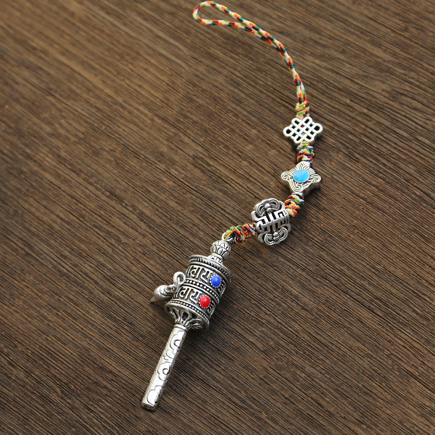 Tibetan Buddhist Prayer Wheel Protection Zipper Charm, Buddhism Rearview Mirror Charm, Tibetan Style Keychain Car Charm (R)