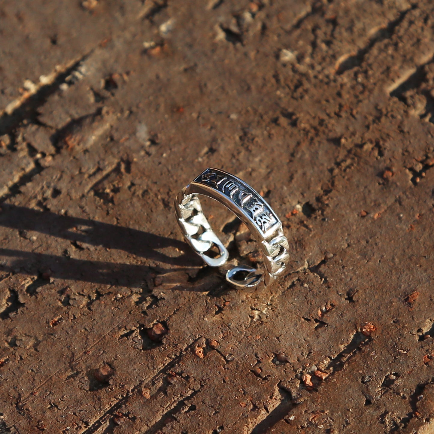 Adjustable Chain-style Buddhism Prayer Symbol Sterling Silver Ring, Tibetan Buddhist Ring, Mens Ring, Meditation Om Ring, Chinese (S)