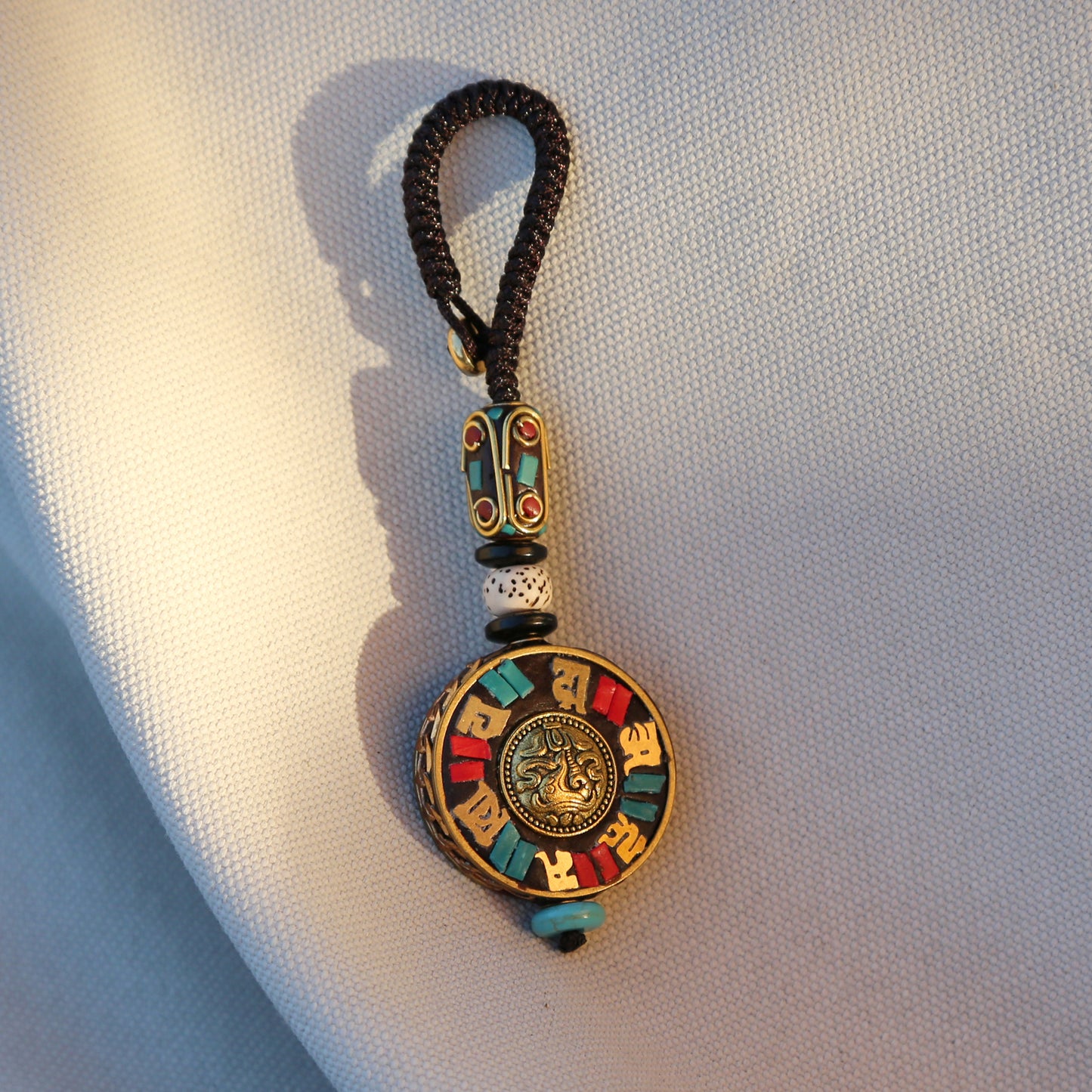 Tibetan Buddhist Conch and Om Prayer Symbol Keychain Zipper Charm, Buddhism Rearview Mirror Charm, Chinese FengShui Car Charm Lanyard (R)